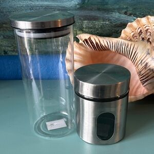 2 Stainless Steel and Glass Canister For Storage